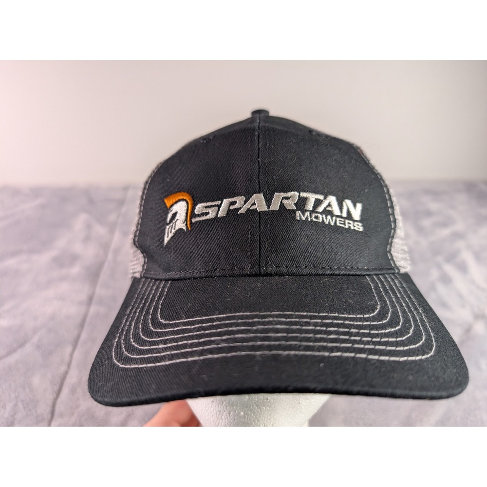 Spartan Mowers Trucker Hat Mens Black Grey Mesh Snapback Cap Hit Wear OSFA